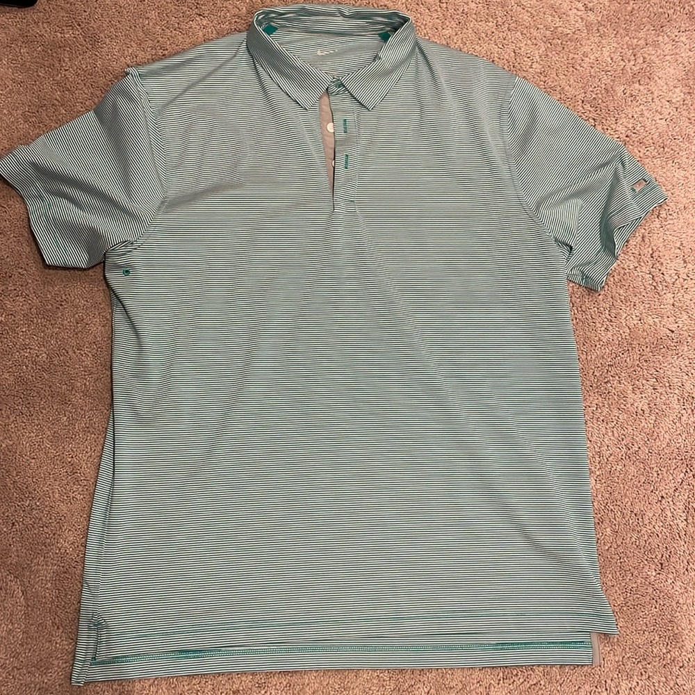 Nike golf polo. Dri-fit. Size Large. Dark Green and white stripe